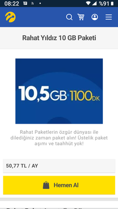 Turkcell 20 GB 900 dk taahütle 100 TL