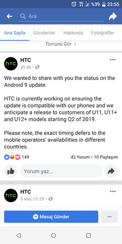 HTC Android Pie *Güncelleme durumunu tekrar yayınlandı.