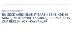 Cuma günü benzin ve motorine 35 kuruş daha zam gelecek!