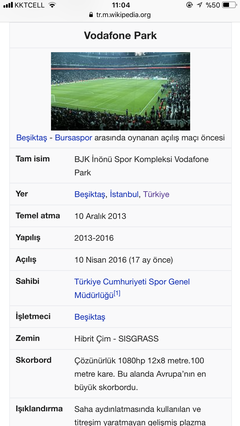 Vodafone Park Sahibi TC Spor Genel Müdürlüğü olmuş