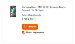 Samsung Galaxy M21 Çift SIM 64 GB Mavi 2299 TL