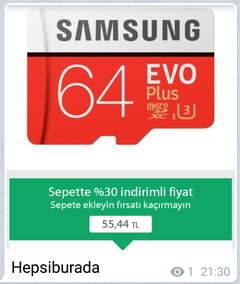 64 GB Samsung U3 MicroSD 55₺