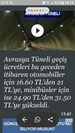 Avrasya tüneli 16.60 TL den 21 TL oluyor(oldu) 