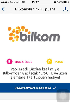  YKB Cüzdan Katılımıyla Bilkom'da 1750TL ye 175TL World Puan