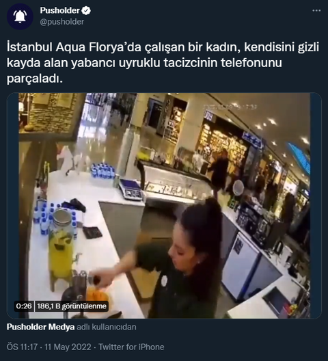 Aqua Florya’da çalışan bir kadın yabancı uyruklu tacizcinin telefonunu parçaladı.