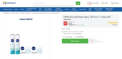 NIVEA Dry Fresh Kadın Sprey 150 ml x2 + Creme Soft sabunx2 35.90