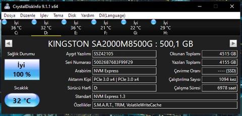 [SATILDI] Kingston A2000 500GB m.2 nvme Disk