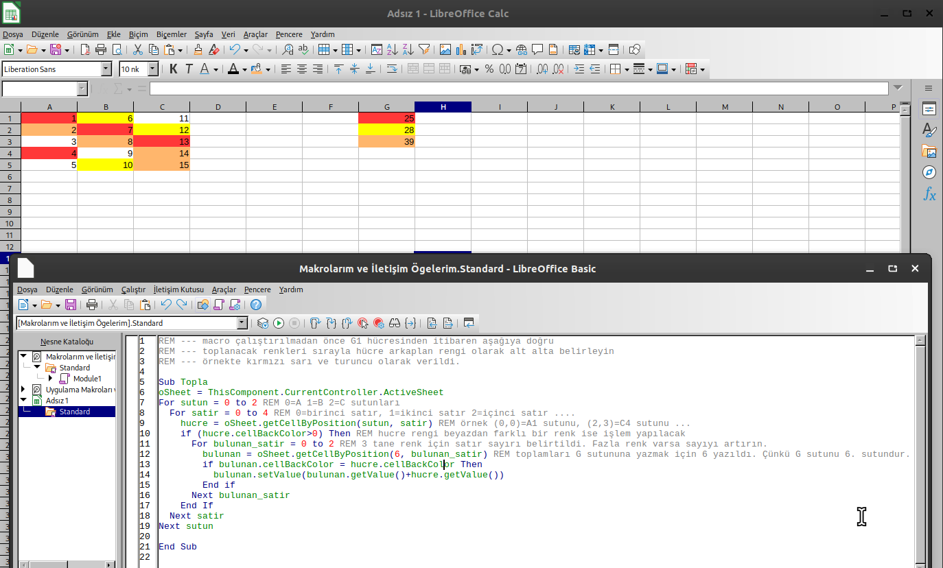 LibreOffice Hücre Rengine Göre Toplama