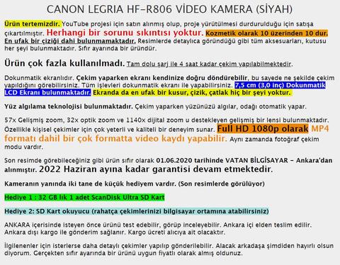 TERTEMİZ CANON LEGRIA HF-R806 VİDEO KAMERA [GARANTİLİ-FATURALI]