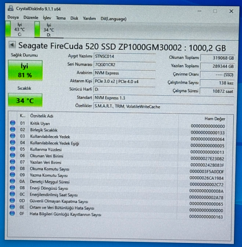Seagate 1TB FireCuda 520 PCIe 4.0 x4 NVMe M2 SSD