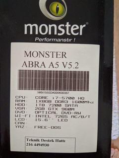 Monster Abra A5 16gb Ram - 1TB HDD - GTX 960M