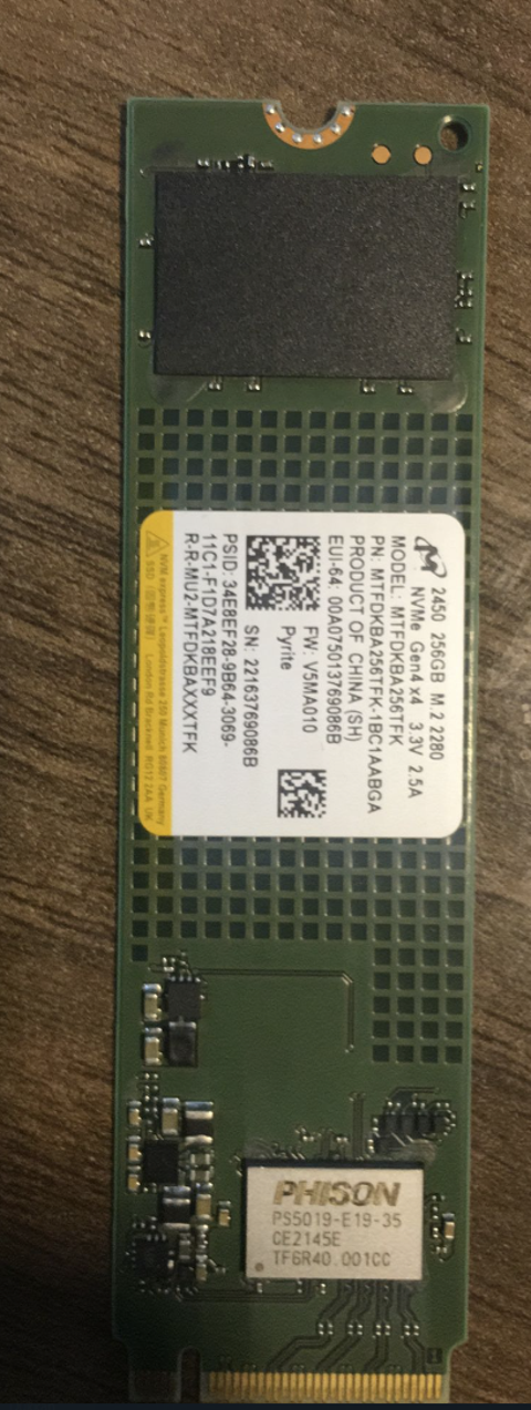 MTFDKBA256(Micron) 256GB M.2 PCIe NVMe SSD, 3500 MB/s--- 2000 MB/s