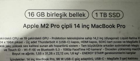 MACBOOK PRO M2 PRO 14 İNCH 16 RAM 1TB SSD
