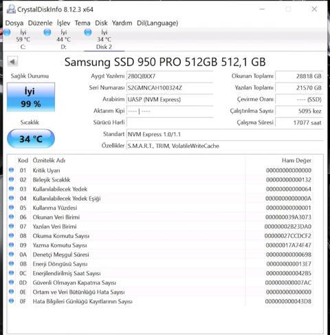 SATILDI Samsung 950 pro 512 gb nvme ssd
