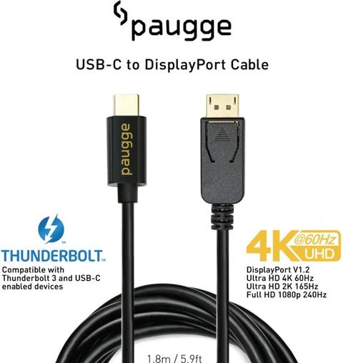 Paugge USB C to Displayport Kablo - DP 1.2, Thunderbolt 3
