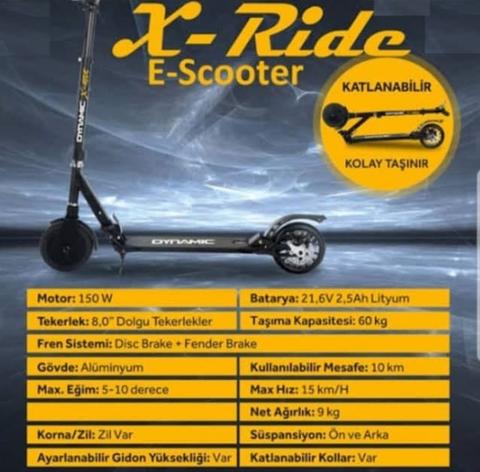 Dynamic X-ride Elektrikli Scooter 8690124077716  Sıfır kapalı kutu