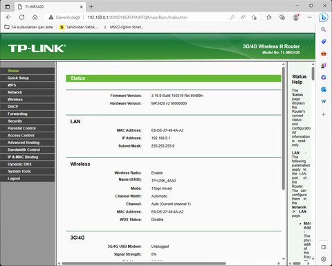 [Satıldı] TP-LINK TL-MR3420 3G/4G 300Mbps Router Repeater Access Point