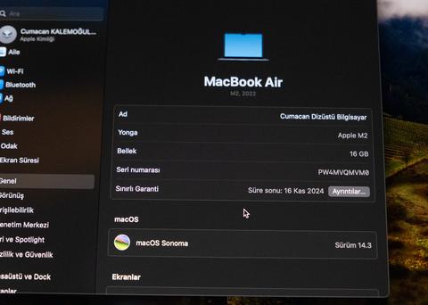 M2 Macbook Air 16GB 8CPU Kasım 2024 Garantili Uzay Grisi