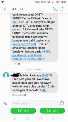 Axess Mobil e özel 4*100e 50 çip 30 kasıma kadar. 