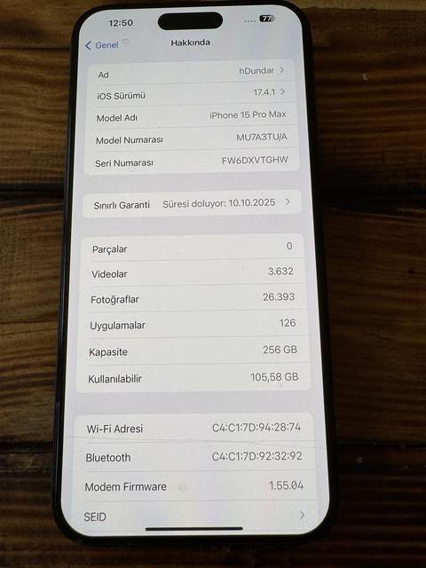 [SATILDI] iPhone 15 Pro Max 256GB - 17 Ay Türkiye Garantili