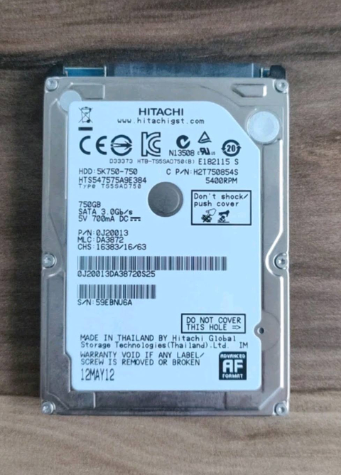 HITACHI SATA 750GB 5K750 HTS547575A9E384 2.5'' HDD HARDDISK