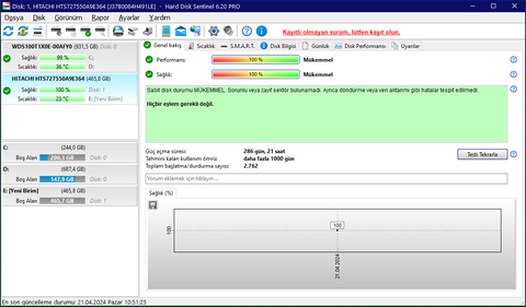 2,5" HITACHİ 500GB 7200rpm H2T5001672S Harddisk