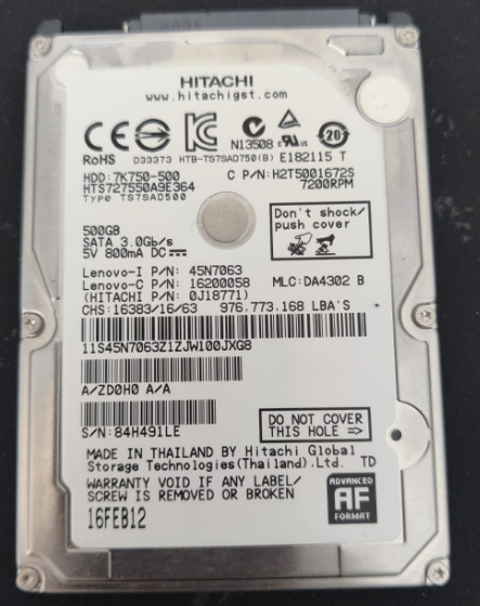 2,5" HITACHİ 500GB 7200rpm H2T5001672S Harddisk