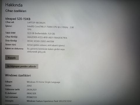 Lenovo ideapad 520 parmak izli kutulu faturalı