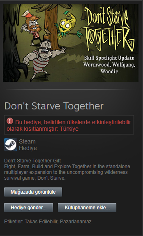 Don't Starve Together Steam Gift 100TL