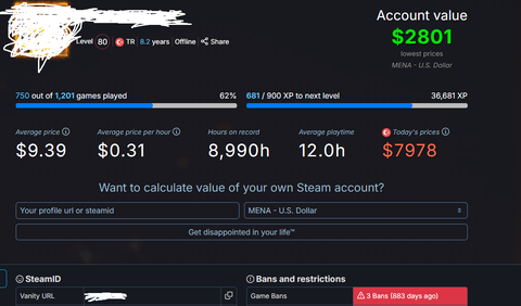 8 Yıllık $2820+ Değerinde steam Hesabı+Battle.net