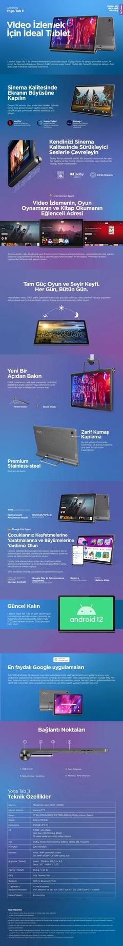 İNDİRİM Lenovo Yoga Tab 11  YT-J706F 8GB 256GB 11&quot; Gri Tablet