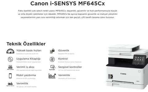 SIFIR - Canon MF645Cx Renkli Lazer Yazıcı/ Fotokopi + Tarama + Faks/Wifi