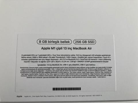 ... SATILIK ... MacBook Air M1 8C 8GB 256GB Uzay Grisi / 22.5ay Apple TR garantili