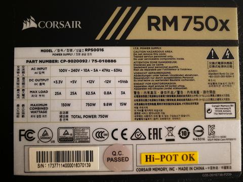 Ank/Sat. Corsair RM750X Tam modüler PSU