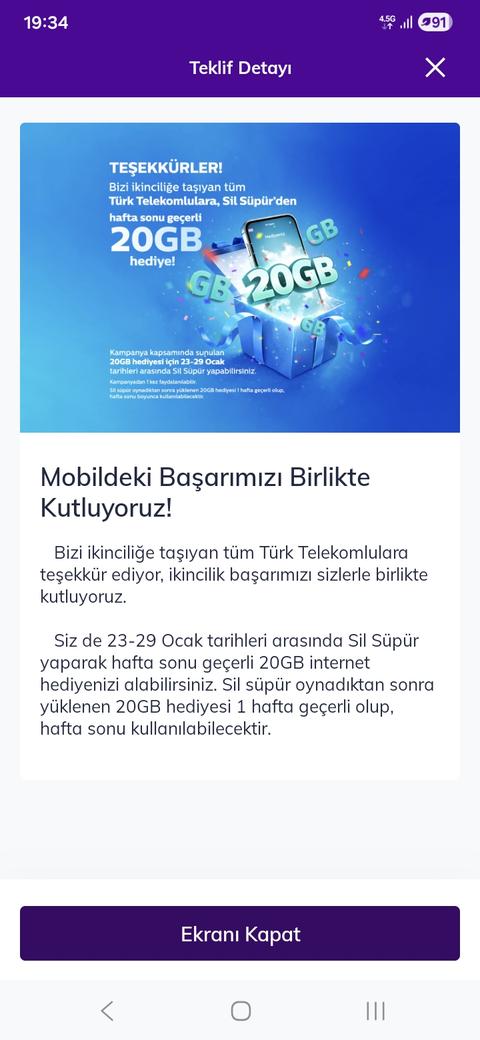 MOBİLDEKİ BAŞARIMIZI BİRLİKTE KUTLUYORUZ HAFTA SONU 20GB HEDİYE