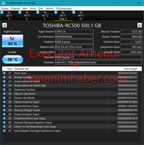 //SATILDI//ÜCRETSİZ KARGO//  500 GB TOSHIBA RC500 M.2 NVME SSD