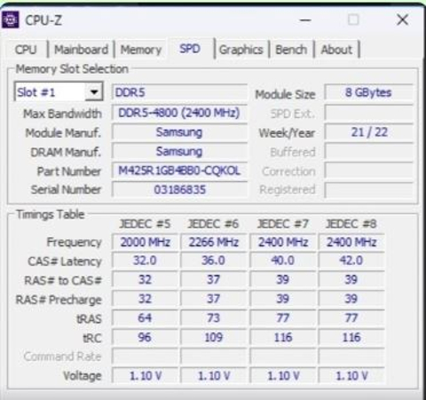 Samsung 2x8gb 4800mhz DDR5 CL40 Notebook Ram