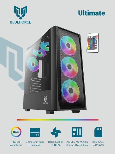 [SATILDI] Blueforce Ultimate Kumandalı RGB Gaming Oyuncu Kasası 6x12cm Fan 1000TL