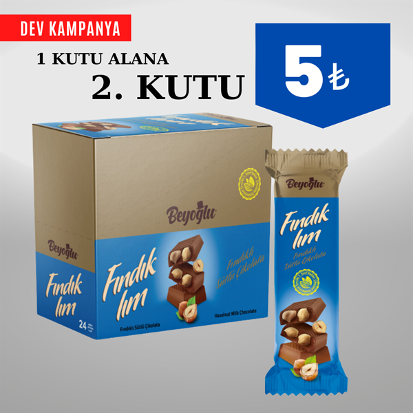 Beyoğlu Çikolata Fındıklım Tablet Çikolata 38 Gr. 48 adet toplam 1.824 gram 375 TL.