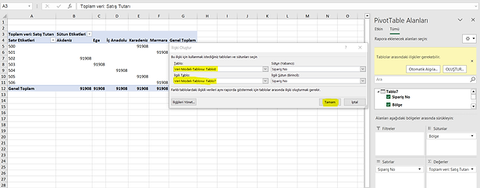 Excel’de 2 Farklı Tablodan Tek PivotTable Oluşturma