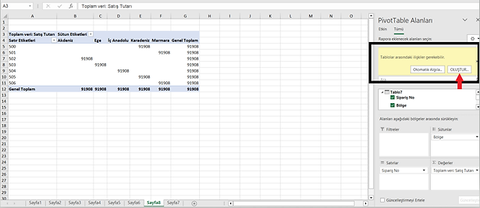 Excel’de 2 Farklı Tablodan Tek PivotTable Oluşturma