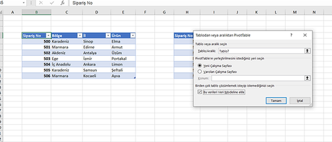 Excel’de 2 Farklı Tablodan Tek PivotTable Oluşturma
