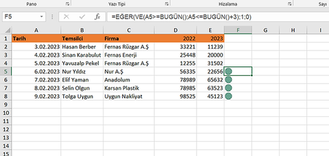 Excel'de Yaklaşan ödeme günlerini yeşil simge ile göstermek