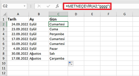 Excel'de Metneçevir İşlevi Kullanımı