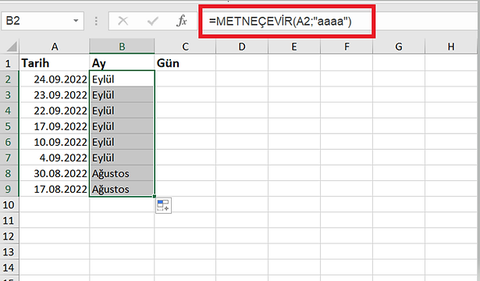 Excel'de Metneçevir İşlevi Kullanımı