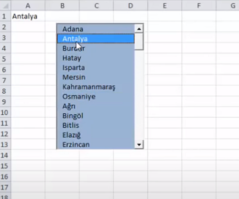 Excel’de Hücreye açılır liste ekleme(Listbox)