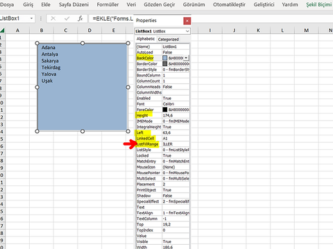 Excel’de Hücreye açılır liste ekleme(Listbox)