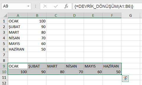 Excel’de DEVRİK_DÖNÜŞÜM işlevi (sutun verisini satıra yazdırma)