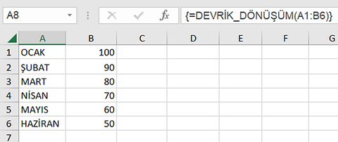 Excel’de DEVRİK_DÖNÜŞÜM işlevi (sutun verisini satıra yazdırma)
