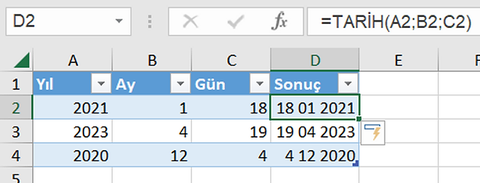 Excel Tarih Formülü ile bazı işlemler